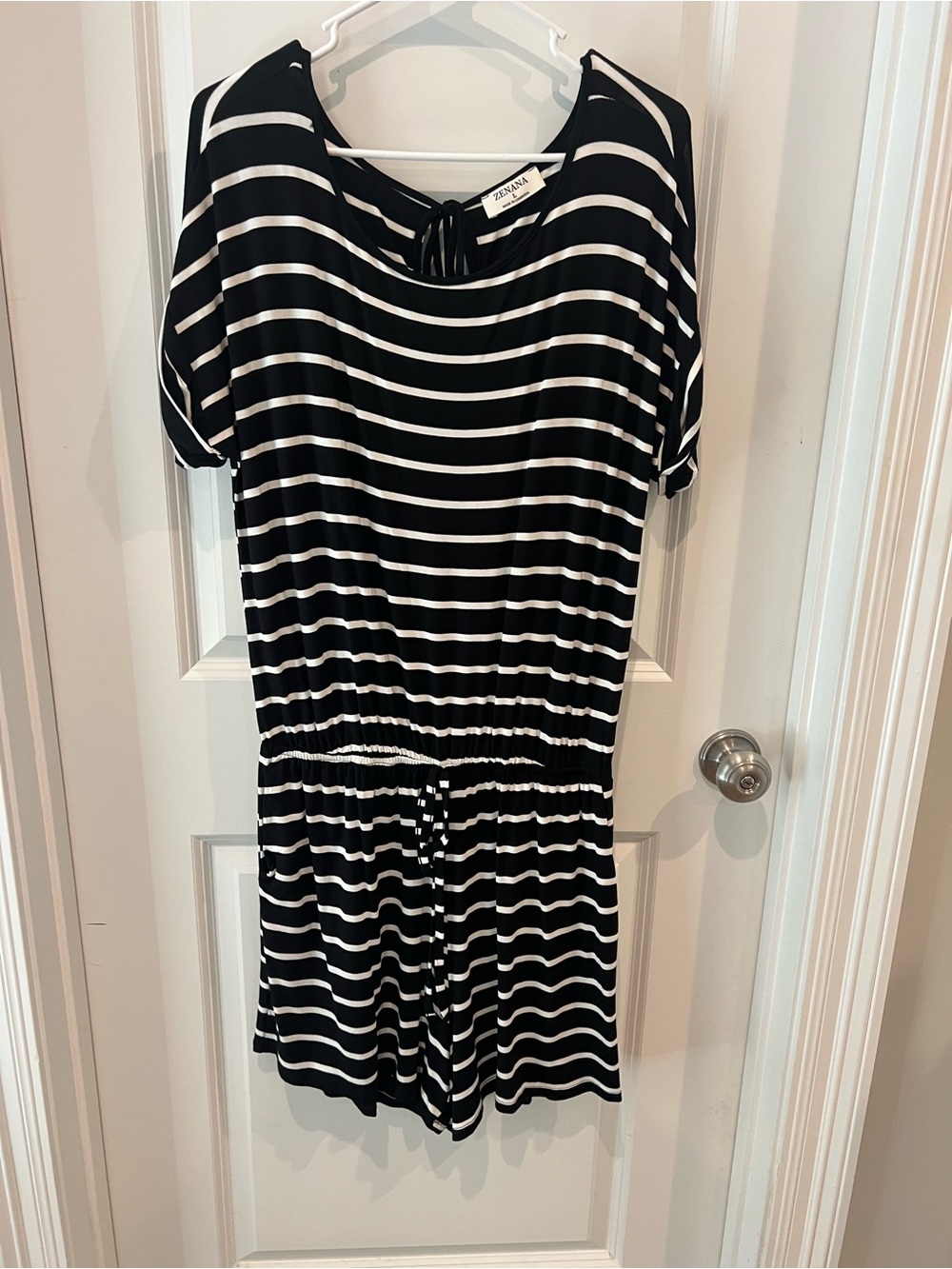Zenana Black and White Striped Romper Size Large